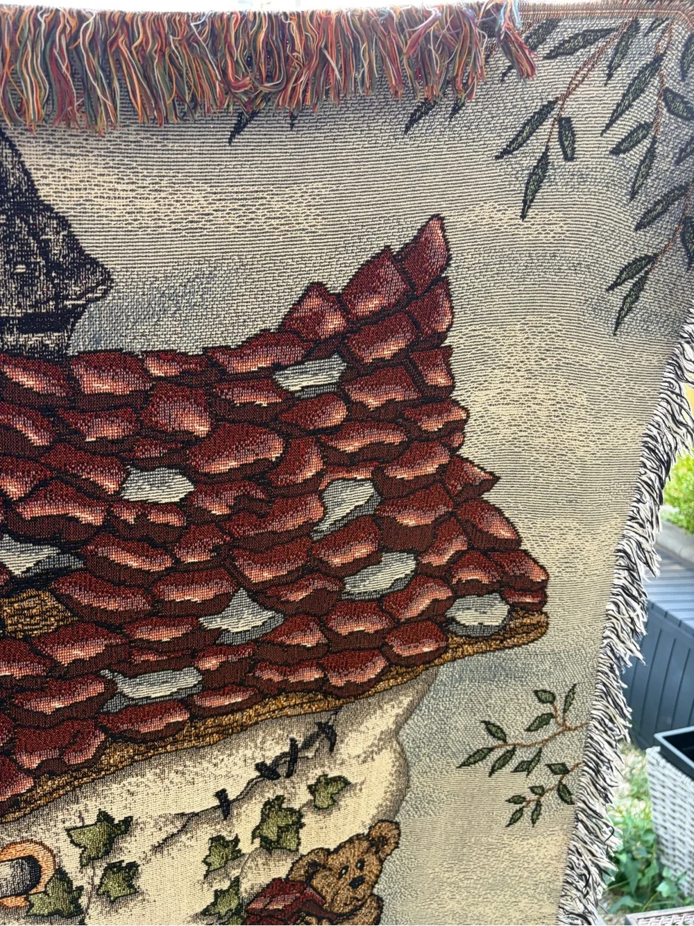 Vintage Boyd’s Bear Whimsical Bear Cottage Woven Throw Blanket - Multicolor